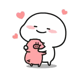 Cartoon Character Holding Pink Pig Sticker