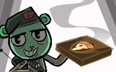Cartoon Character Holding Pizza Box With Missing Slice GIF