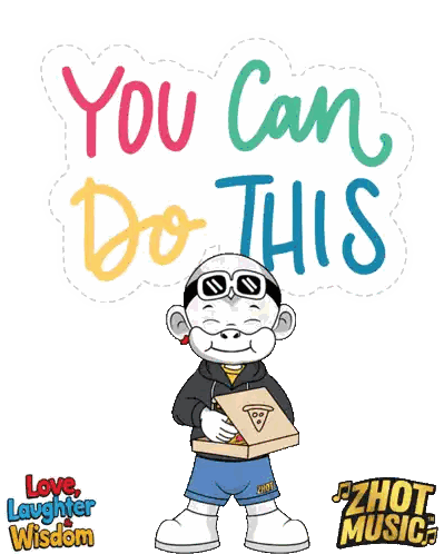 Cartoon Character Holding Pizza Box You Can Do This Sticker