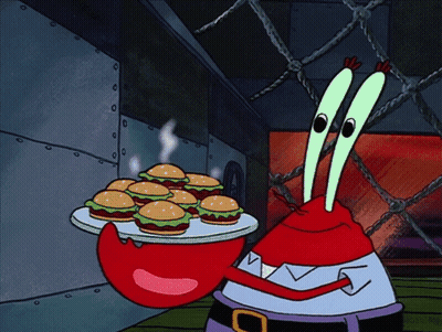 Cartoon Character Holding Plate Of Steaming Hamburgers GIF