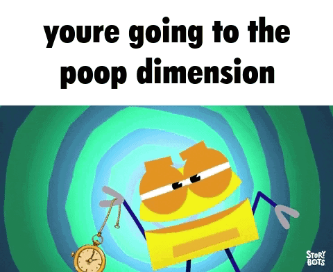 Cartoon Character Holding Pocket Watch Poop Dimension GIF