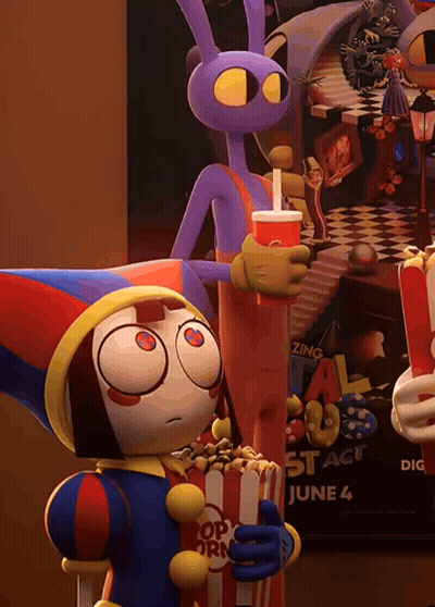 Cartoon Character Holding Popcorn Box And Drink GIF