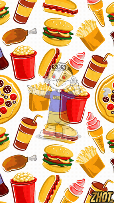 Cartoon Character Holding Popcorn Bucket And Pizza GIF