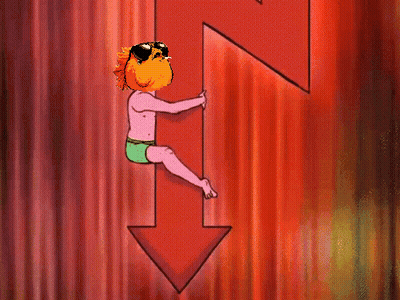 Cartoon Character Holding Red Arrow Down GIF