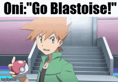 Cartoon Character Holding Red Ball Oni Go Blastoise