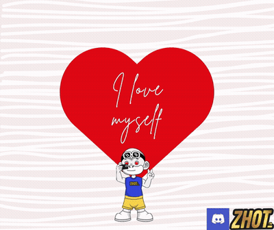 Cartoon Character Holding Red Heart Saying I Love Myself GIF