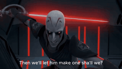 Cartoon Character Holding Red Lightsaber Saying Then We'll Let Him Make One Shall We GIF