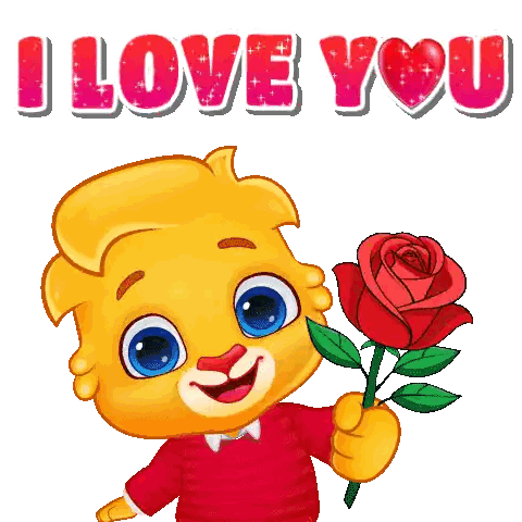 Cartoon Character Holding Red Rose I Love You Sticker
