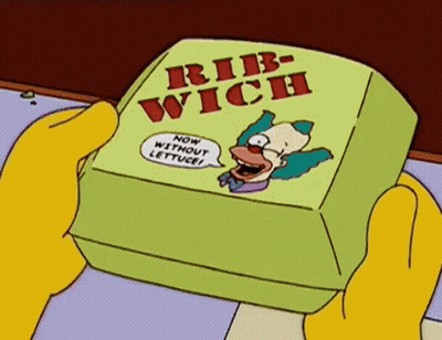 Cartoon Character Holding Rib-Wich Without Lettuce GIF