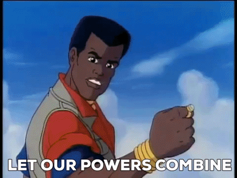 Cartoon Character Holding Ring Saying Let Our Powers Combine
