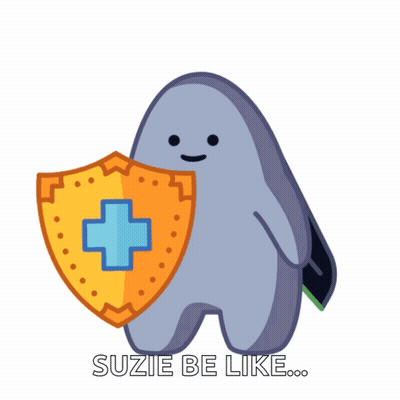 Cartoon Character Holding Shield And Pill Suzie Be Like GIF