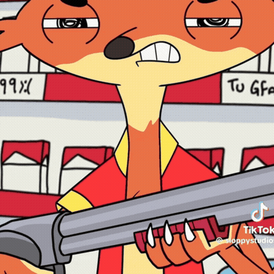 Cartoon Character Holding Shotgun In Front Of 99Xx Sign GIF