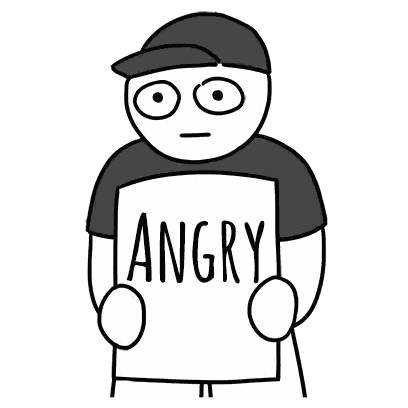 Cartoon Character Holding Sign Saying Angry Sticker