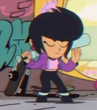 Cartoon Character Holding Skateboard And Bottle GIF