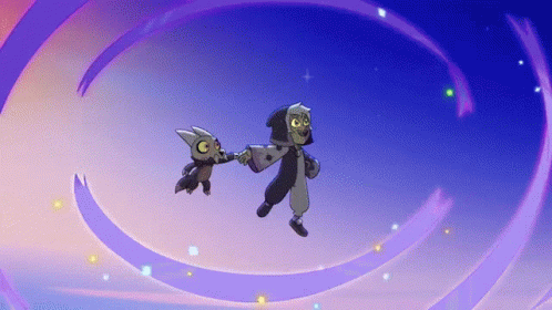 Cartoon Character Holding Smaller Hand While Flying GIF