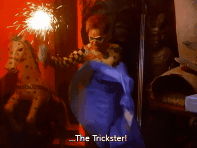Cartoon Character Holding Sparkler Saying The Trickster