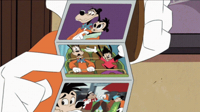 Cartoon Character Holding Stack Of Pictures GIF