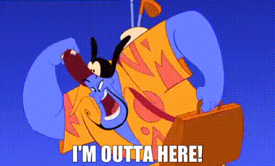 Cartoon Character Holding Suitcase Saying I'm Outta Here GIF