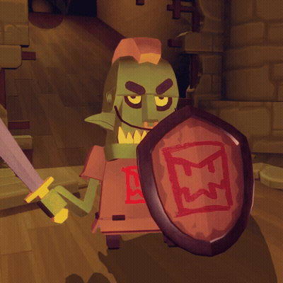 Cartoon Character Holding Sword And Shield With Letter R GIF