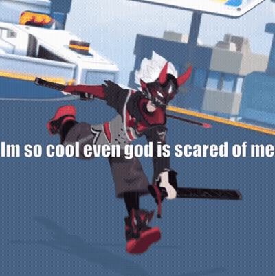 Cartoon Character Holding Sword Im So Cool Even God Is Scared Of Me GIF