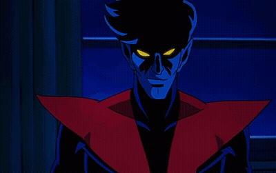 Cartoon Character Holding Sword In Front Of Window At Night GIF