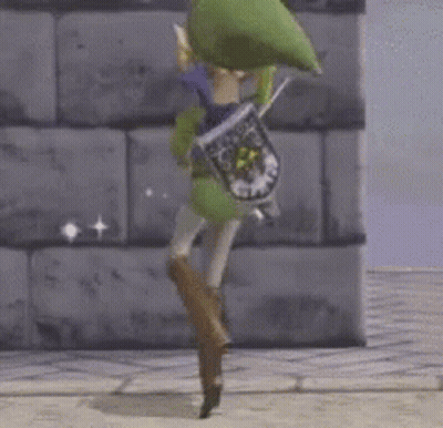 Cartoon Character Holding Sword On Sidewalk GIF