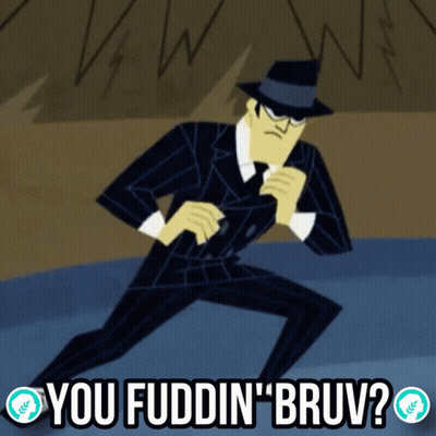 Cartoon Character Holding Sword Saying You Fuddin Bruv GIF