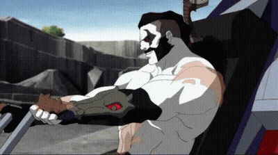 Cartoon Character Holding Sword Wearing Clown Mask GIF