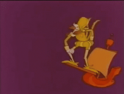 Cartoon Character Holding Telescope On Boat GIF