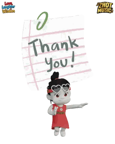 Cartoon Character Holding Thank You Note Sticker
