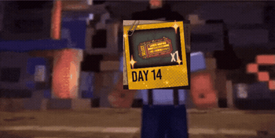 Cartoon Character Holding Ticket Saying Day 14 GIF