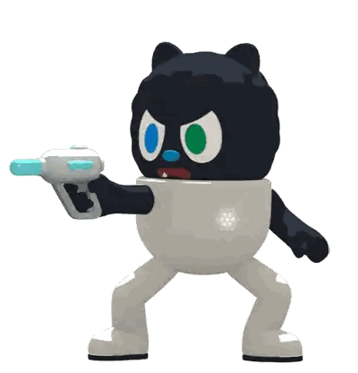 Cartoon Character Holding Toy Gun Sticker
