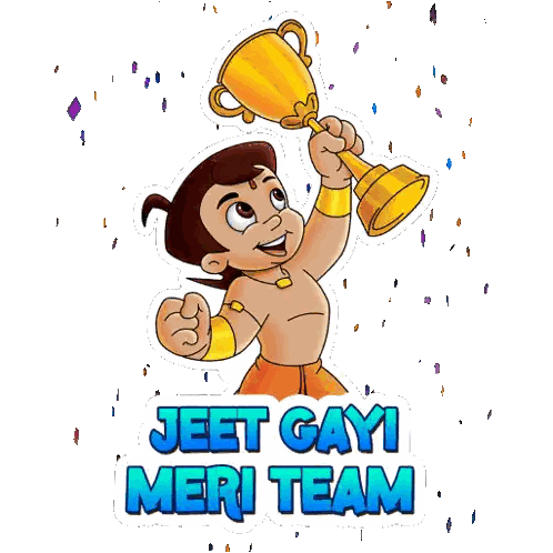 Cartoon Character Holding Trophy Jeet Gayi Meri Team Sticker