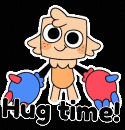 Cartoon Character Holding Two Balloons Saying Hug Time GIF