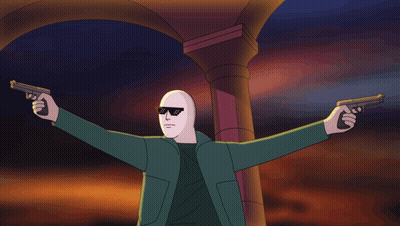 Cartoon Character Holding Two Guns GIF