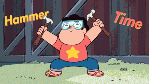 Cartoon Character Holding Two Hammers With Hammer Time GIF