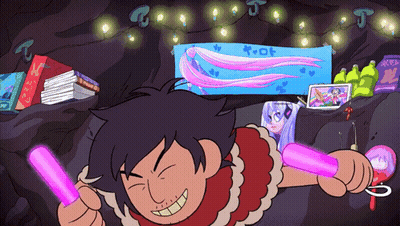 Cartoon Character Holding Two Pink Sticks With TOT Sign GIF