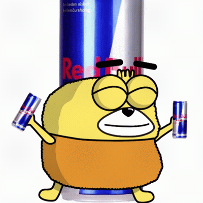 Cartoon Character Holding Two Red Bull Cans GIF