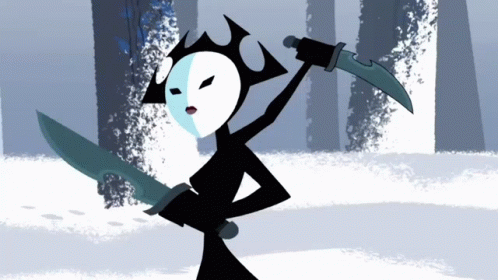 Cartoon Character Holding Two Swords In Snowy Forest GIF