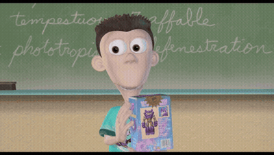 Cartoon Character Holding Ultra Lord Cereal Box GIF