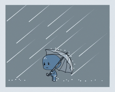 Cartoon Character Holding Umbrella In Rain Storm GIF