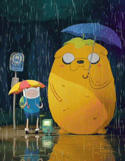 Cartoon Character Holding Umbrella Next To Another GIF