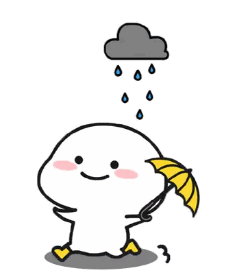 Cartoon Character Holding Umbrella Under Rain Cloud Sticker