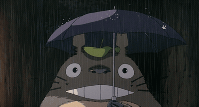 Cartoon Character Holding Umbrella With Leaf On Head GIF