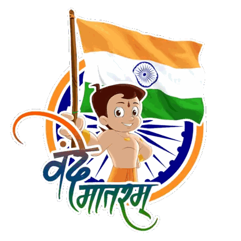 Cartoon Character Holding Veer Maharashtra Flag Sticker