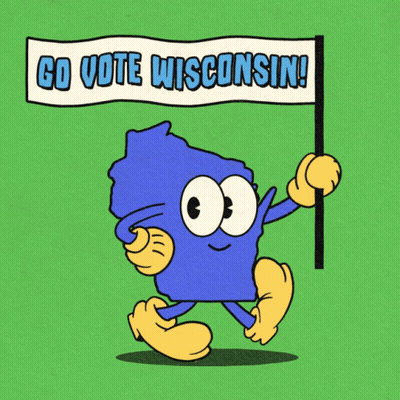 Cartoon Character Holding Vote Sign Wisconsin GIF