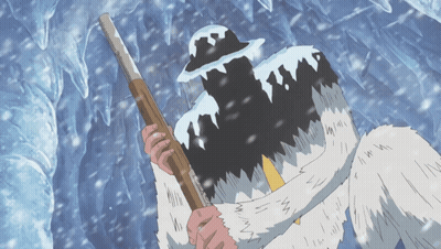Cartoon Character Holding Wooden Stick At Ice Cave GIF