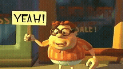 Cartoon Character Holding Yeah Sign GIF