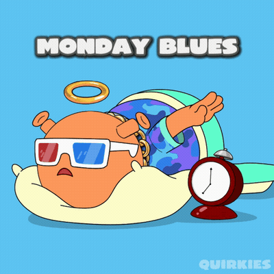 Cartoon Character In 3D Glasses Laying On Pillow With Alarm Clock Monday Blues GIF