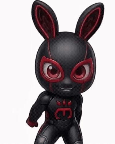 Cartoon Character In Black And Red Suit With Letter E GIF